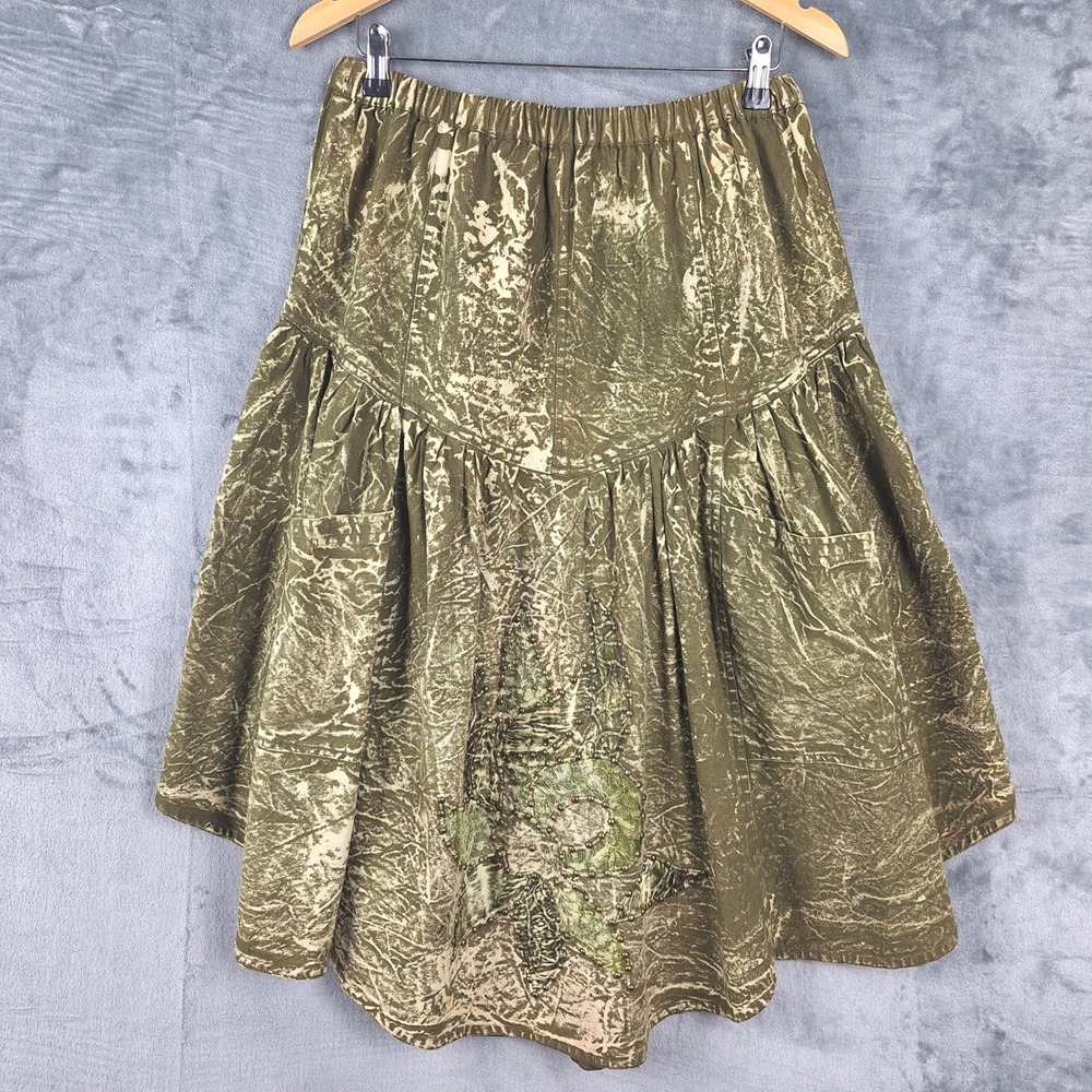 Vtg Womens Skirt Medium Camo Asymetrical Studded Pockets Lagenlook‎ Boho Western